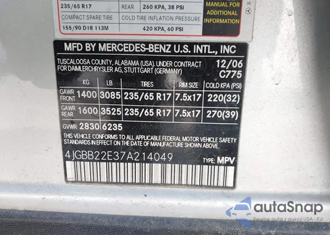 2007 Mercedes-Benz Ml 320 Cdi 4Matic z USA, uszkodzony, nr VIN 4JGBB22E37A214049